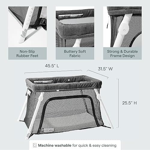 Guava Lotus Travel Crib with Lightweight Backpack Design | Certified Baby Safe Portable Crib | Folding Play Yard with Comfy Mattress for Babies & Toddlers | Compact Baby Travel Bed