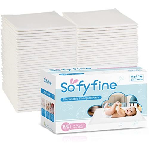 SOFYFINE (100 Count) Disposable Changing Pads for Baby, Waterproof Bed Pads, Underpads for Changing Table, Newborn Diaper Pad Liners, Toddler Pee Pad, 24 x 17 Inches, White - 100 Count (Pack of 1)