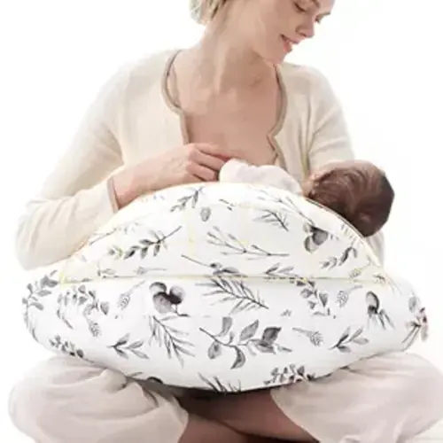 Momcozy Pioneering Safety Fence Nursing Pillow for Breastfeeding- Wider Feeding Pillows for More Support for Mom & Baby- Easier Nursing & Hand Free- Fit for All, Removable Cotton Cover