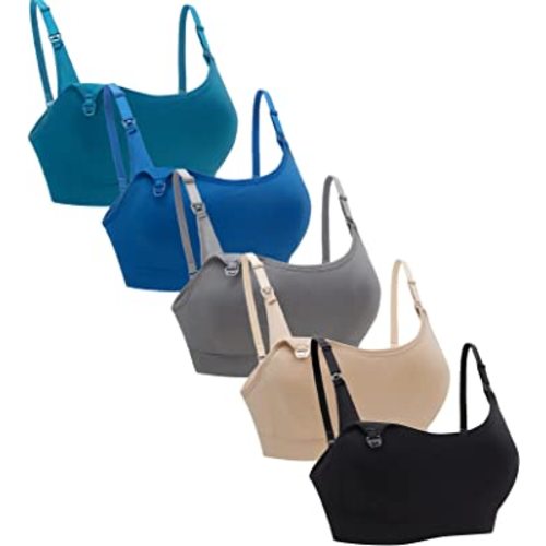 Suekaphin 5Pack Seamless Nursing Bra Women Maternity Breastfeeding Pregnancy Support Full Coverage Bralette Padded Cups