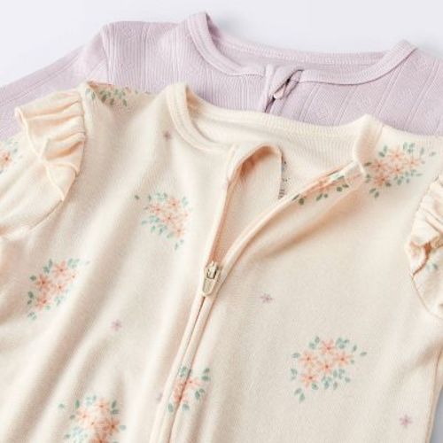 Baby Girls' 2pk Long Sleeve So Very Soft Floral Modal Sleep N' Play - Cloud Island™ Pink Newborn