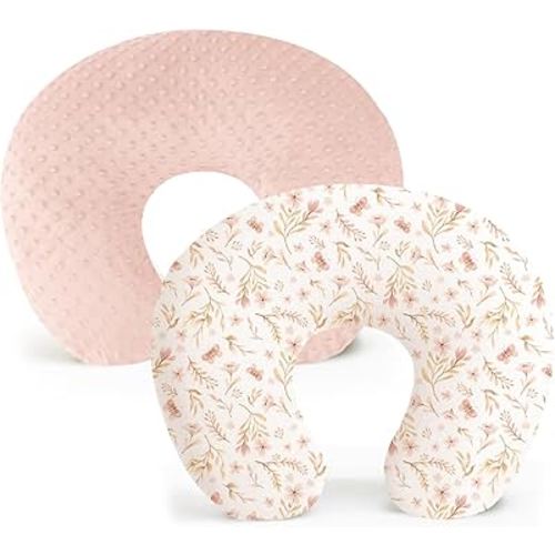 Konssy 2 Pack Nursing Pillow Covers, Soft and Comfortable Nursing Cover for Breastfeeding Pillows, Pillow Slipcover for Baby Girls Boys Newborn(Pink, Pink Spring)