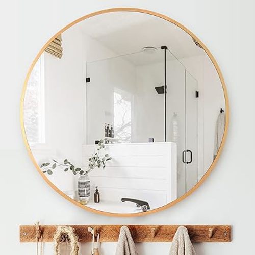 Kinger Home 32-inch Gold Circle Mirrors for Wall Decor