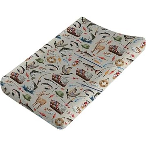 Vintage Hunting Fishing Baby Changing Table Pad Covers for Boy Girl 32''x16'' Fishing Hunting Deer Ducks Fitted Diaper Change Table Mats Hunting Animal Soft Breathable Nursery Changing Table Sheets