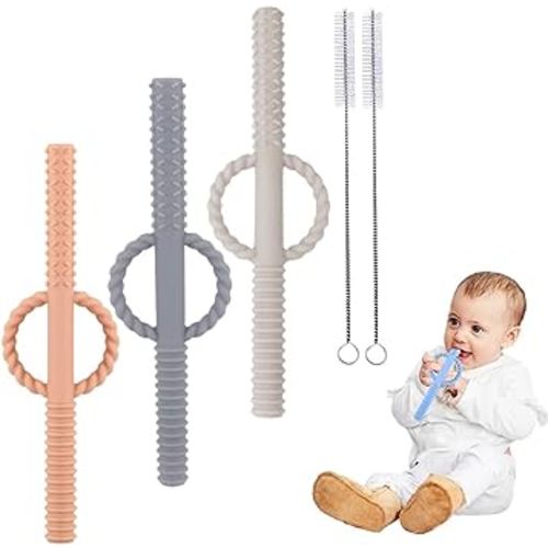 Hollow Hand Teether Tubes for Baby, Silicone Baby Relief Teething Toy, Chewy Tubes Toys 3-6 Months, Teething Straws for Toddlers