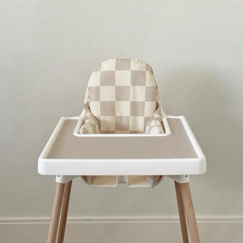 Sandy Taupe and Cream Checks >> WIPEABLE IKEA High Chair Cushion Cover