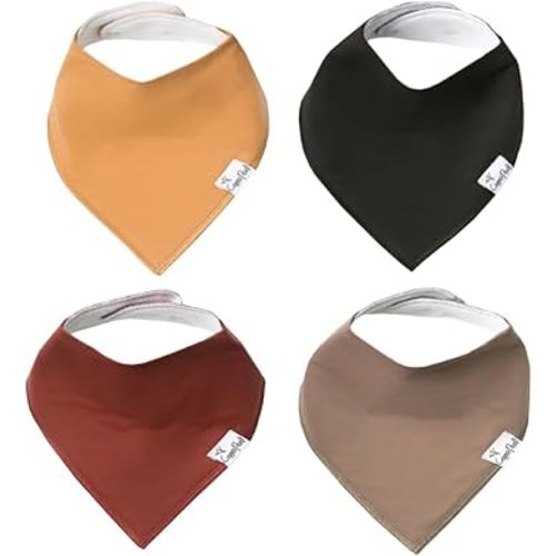 Copper Pearl 4 Pack Soft Cotton Baby Bibs for Drooling and Teething, Absorbent Drool Bibs for Baby Girl and Boy, Adjustable to Fit Newborns to Toddlers, Tons of Styles (Dune)