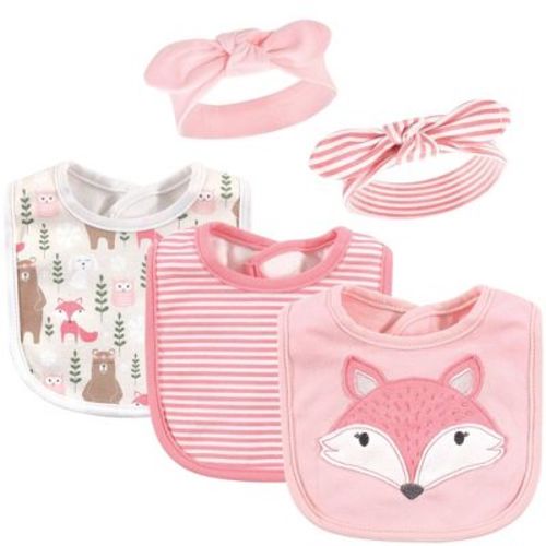 Hudson Baby Infant Girl Cotton Bib And Headband Set 5pk, Miss Fox, One Size