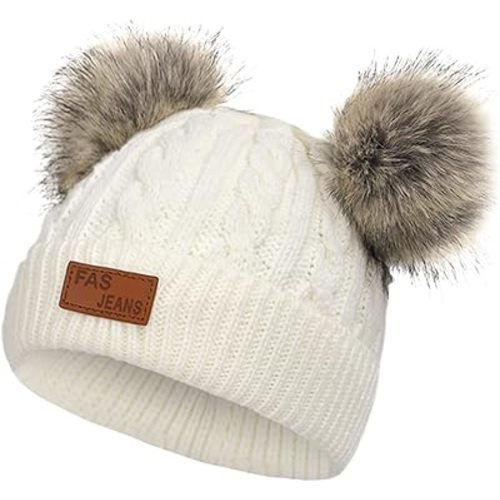 American Trends Baby Beanie Hat Double Pom Pom Toddler Beanies Knit Infant Winter Hat Caps for Boys Girls