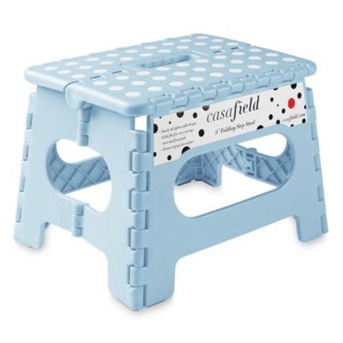Casafield 9" Folding Step Stool with Handle - Light Blue, Collapsible Foot Stool for Kids and Adults, Use in Kitchen and Bathroom