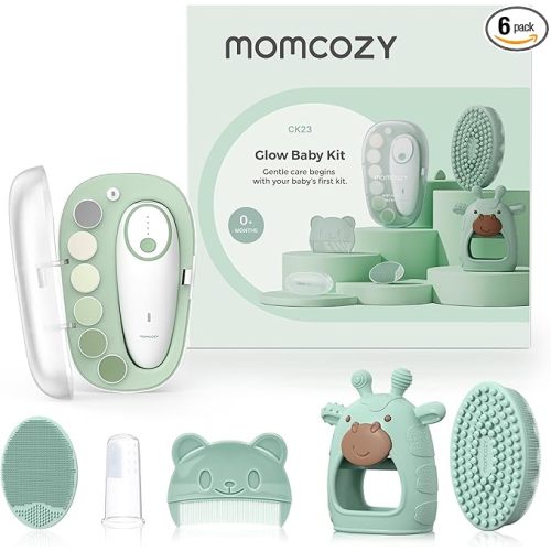 Momcozy Baby Kit, Baby Shower & Registry Essential Kit for Grooming & Cleansing Care, Includes Electric Nail File, Teether, Bath Brush, Cradle Cap Brush,Comb, Finger Toothbrush,Newborn Must-Have