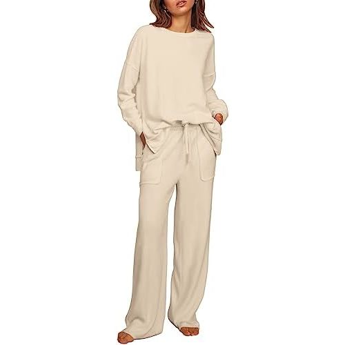 ETCYY NEW Lounge Sets for Women 2 Piece Outfits with Side Split Sweatshirt Tops and Wide Leg Sweatpants