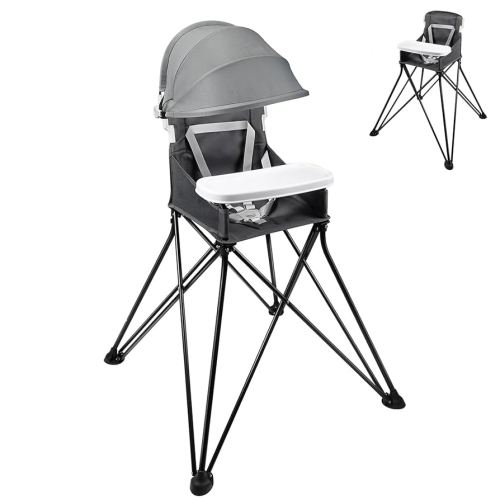 PandaEar Portable High Chair for Babies and Toddlers, Foldable HighChair with Tray, Baby Travel Dining Chair for Indoor & Outdoor (Grey with Canopy)