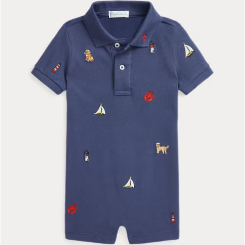 Embroidered Cotton Mesh Polo Shortall