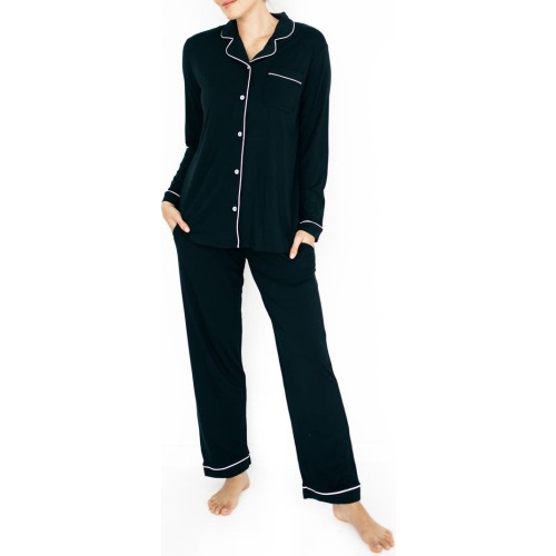 Maternity Clea Classic Long Sleeve Maternity/Nursing/Postpartum Pajamas, Medium, Black