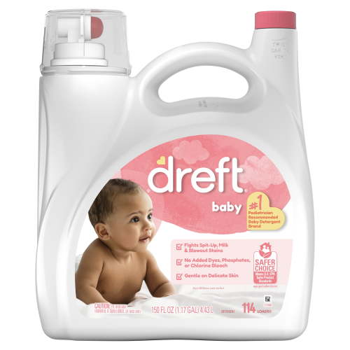 Dreft Hypoallergenic Baby Liquid Laundry Detergent Sensitive Skin for Newborns, 150 fl oz, 114 Loads