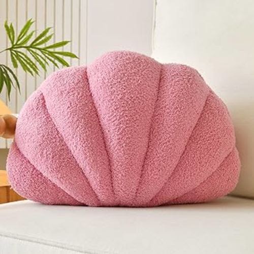 Lfsaaj Seashell Throw Pillows, Shell Shaped Throw Pillows, Soft Home Decorative Pillow Plush Cushion for Bed Couch Living Sofa Room Decor Accent Throw Pillow (13x10 Inch, Pink Purple)