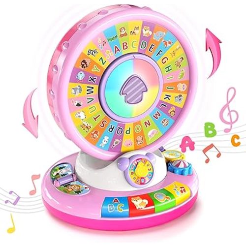 Toys for 1 2 3 Year Old Girls, Musical Spin and Sing Alphabet Zoo, Learning Toys for Toddlers 1-3, Educational Interactive Toys, Christmas Birthday Gift for Baby Girls Boys Age 6-9-12-18 Months