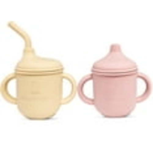 2 pack Silicone Sippy Cups with Straws for Babies and Toddlers (Cream/Rose Quartz)