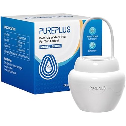 PUREPLUS Bathtub Bath Water Filter for Tub, 11 Stages Kinder Filter for Bathtub, 2500 Gallons Filtration,Reduces Chlorine & Heavy Metals, Removes Contaminants for Softer Skin and Hair, BPA Free