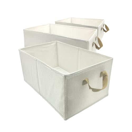 Telycummy Pack of 3 Large Capacity Storage Bins Closet Organizer Sturdy Foldable Fabric Storage Boxes for Organizing Clothing,Sheets,Toys,Shelves Basket Storage Bin With Handles