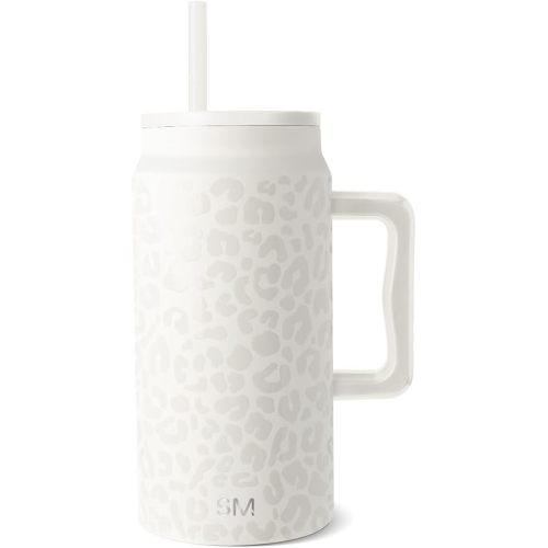 Simple Modern 50 oz Mug Tumbler with Handle and Straw Lid | Reusable Insulated Stainless Steel Large Travel Jug Water Bottle | Gifts for Women Men Him Her | Trek Collection | 50oz | Cream Leopard