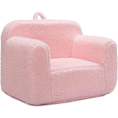 ALIMORDEN Kids Ultra-Soft Snuggle Foam Filled Chair, Toddler Cuddly Sherpa Reading Couch for Boys and Girls, Pink