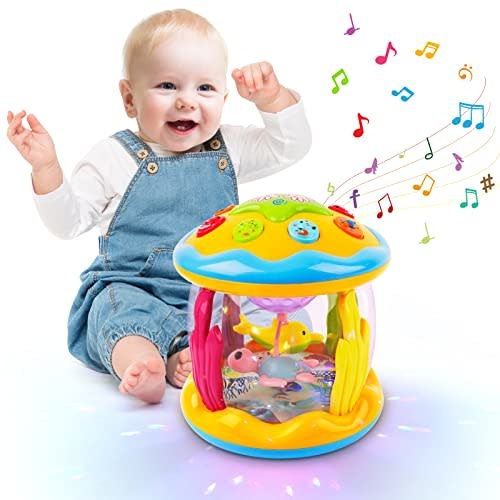 M SANMERSEN Baby Toys 6 to 12 Months - Ocean Projector Light Up Toys Musical Baby Toys for 12-18 Months Crawling Learning Tummy Time Toys for 1 2 3 Year Old Infant Boys Girls Gifts - Blue