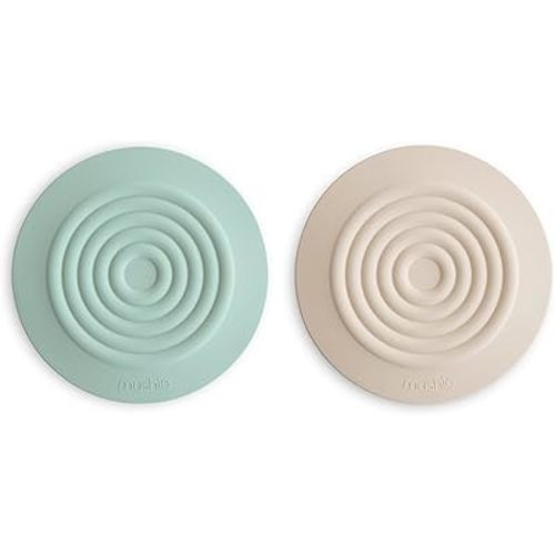 mushie Silicone Drain Stopper 2-Pack | 5.5 inch Diameter Bathtub Flat Suction Cover (Cambridge Blue/Shifting Sand)