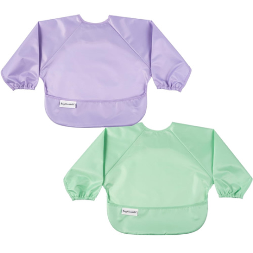 Tiny Twinkle Mess Proof Baby Bibs, 2pk Waterproof Smock Baby Bibs for Eating, Machine Washable Long Sleeve Bibs, Baby Led Weaning, Toddler Bibs, BLW Supplies (Mermaid, Small 6-24 Months)