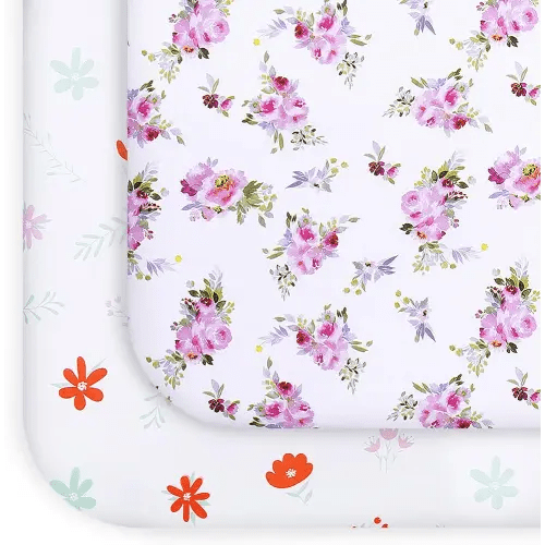 Pack and Play Sheets Girl Red Floral, Compatible with Graco Pack and Play