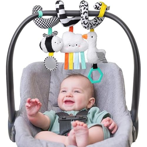 Itzy Ritzy Spiral Car Seat & Stroller Activity Toy - Stroller & Car Seat Toys for Ages 0 Months and Up - Hanging Toys Include Dangling Ring, Mirror and Textured Ribbons (High Contrast)