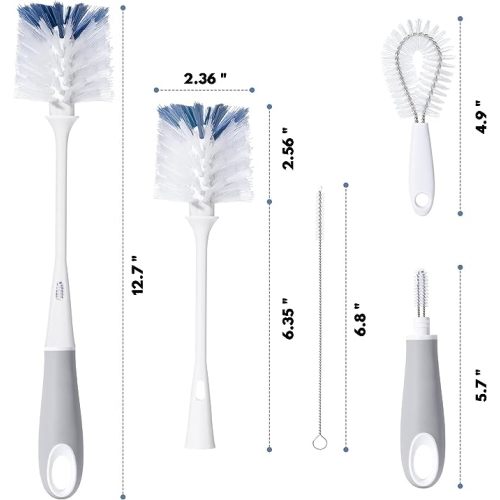Jumperlay Bottle Cleaning Brush Set with 1 Pack Nipple Brush and 2 Pack Straw Cleaner Brushes and A Hidden Mini Brush, Gray