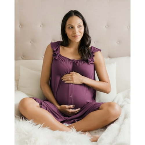 Ruffle Strap Labor & Delivery Gown | Burgundy Plum