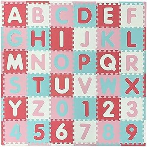 Tadpoles Soft EVA Foam 36Piece ABC Playmat Set, 74x 74 (36 Sq'), Pink/Aqua, 36 Sq'