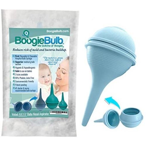 BoogieBulb Baby Nasal Aspirator and Booger Sucker for Newborns Toddlers & Adult - BPA Free - Blue 2 Ounce Bulb Syringe - Safe Nose Cleaner - Cleanable & Reusable Ear Syringe Nose Sucker