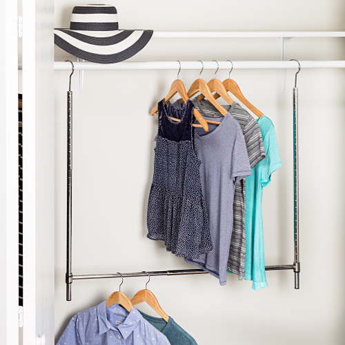 Honey-Can-Do Adjustable Hanging Closet Rod, Chrome, Steel Construction, Expands Closet Space