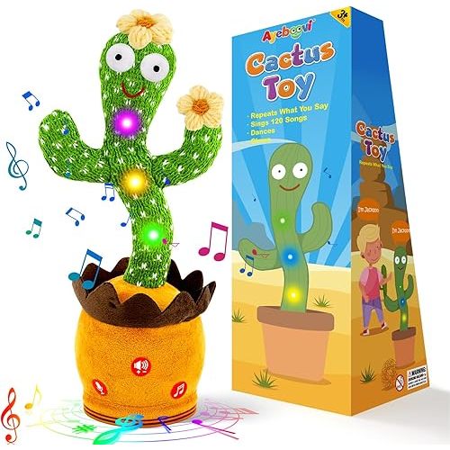 Ayeboovi Dancing Talking Cactus Toy, Singing, Repeating Cactus, Funny Dancing Talking Cactus Repeating Toys for Kids, Adjust Volume Sunny Cactus Mimicking Toy with 120 Songs for Baby Boys and Girls