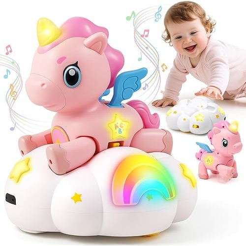Musical Unicorn Baby Toys 6-12 Months - Crawling Light Up Infant Toy for Tummy Time, Sensory Learning Development for 9-18 Month, Christmas 1st Birthday Babies Gifts for 1 Year Old Girl & Boy