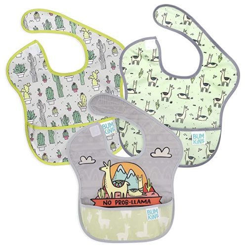Bumkins Bibs for Girl or Boy, SuperBib Baby and Toddler for 6-24 Months, Essential Must Have for Eating, Feeding, Baby Led Weaning Supplies, Mess Saving Catch Food, 3-pk No Prob-Llama, Cactus, Llamas