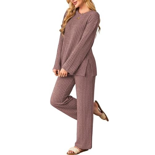 Kikibell Womens Sets 2 Piece Outfits Matching Lounge Set Cozy Knit Pajamas Oversized Loungewear Fall Winter Clothes S-2XL