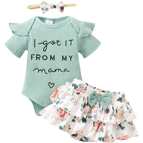 Infant Baby Girl Ruffle Sleeve Floral Shorts - Green