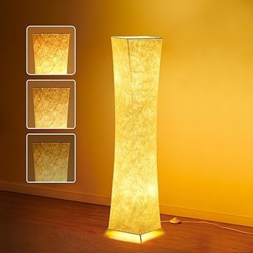 chiphy Floor Lamp, Dimmable 52" (M) Tall Standing Lamp, 3 Levels Adjustable Brightness 12Wx2 LED Bulbs, Column Floor Light w/White Fabric Shade, Home Decor for Living Room, Bedroom