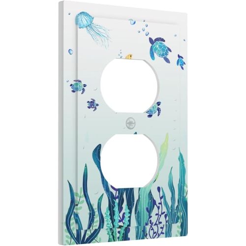 Sea Turtles Wall Ocean Grass Jellyfish Fish Sea Seaweed Bubbles 1 Gang Outlet Plate Covers Decorative Single Duplex Light Switch Cover Electrical Wall Plate Receptacle Switchplate Decorate Plug Cover