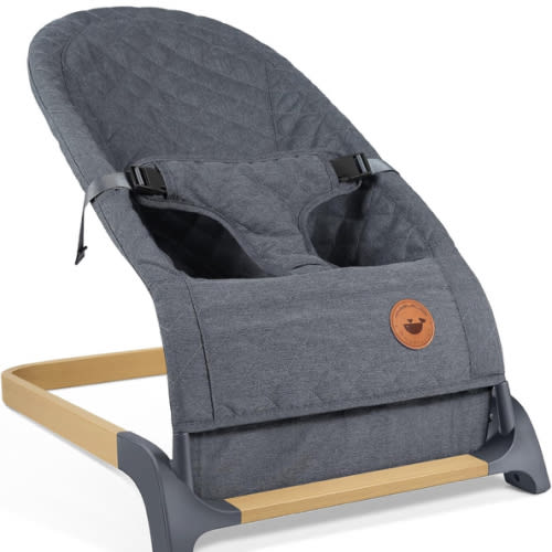 ANGELBLISS Baby Bouncer, Portable Bouncer Seat for Babies, Infants Bouncy Seat with Wood Grain Base, Natural Vibrations (Grey)