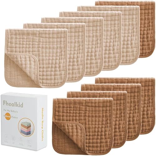 Muslin Burp Cloths Sets Newborn Baby Boy Essentials Must Haves 100% Cotton 10 Pack 22" X 10",6-Layer Baby Bibs & Burp Cloths for Baby Drool and Messes - Soft, Safe & Gentle for Boys & Girls Multi