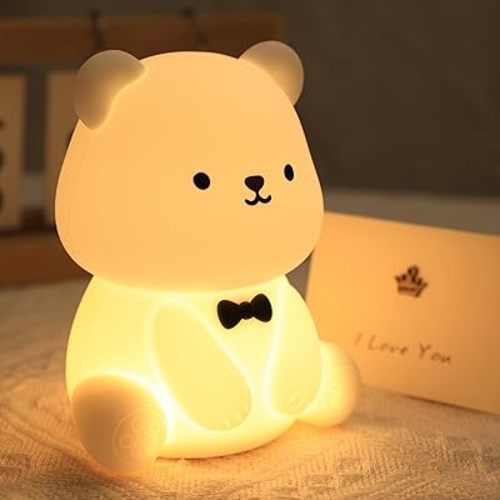 Cute Bear Night Light, Kids Night Light for Boys Girls Bedroom USB Rechargeable Silicone Animal Light, Baby Nursery Beside Lamp, Bear Gifts