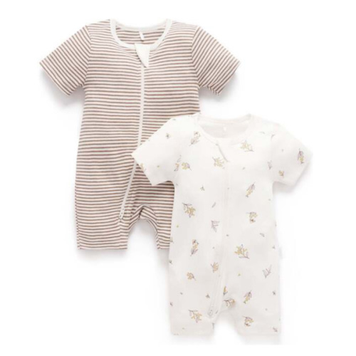 2 Pack Short Zip Romper Vanilla Wattle Bee Pack - Purebaby Rompers | Maisonette 3-6M