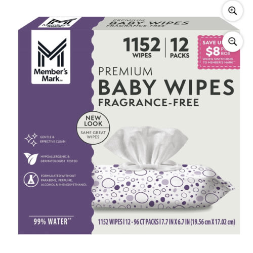 Member's Mark Premium Baby Wipes, Fragrance Free, 12 pk., 1152 Wipes - Sam's Club