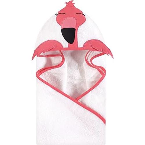 Hudson Baby Unisex Baby Cotton Animal Face Hooded Towel, Modern Flamingo, One Size